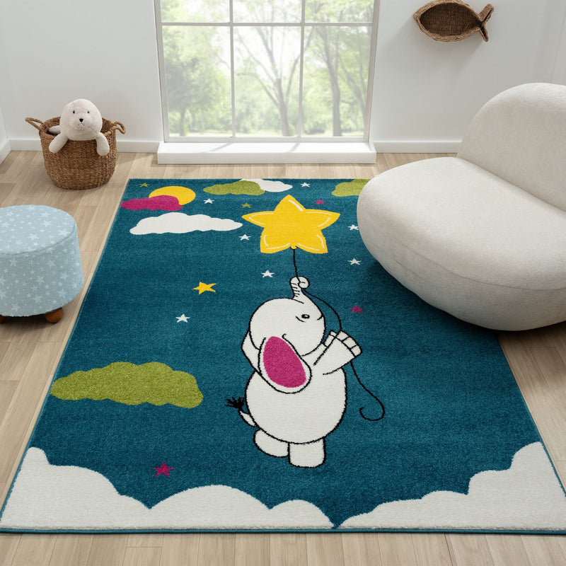 Kidszone Elephant Blue Rug