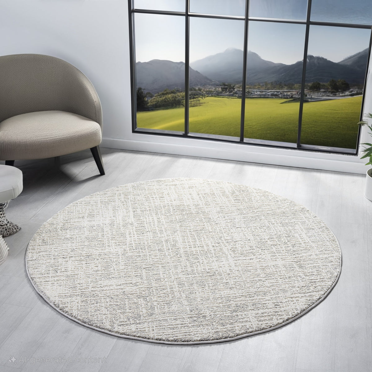 Round Modern soft polyester and polypropylene Grey Rug — SydneyRugsOnline