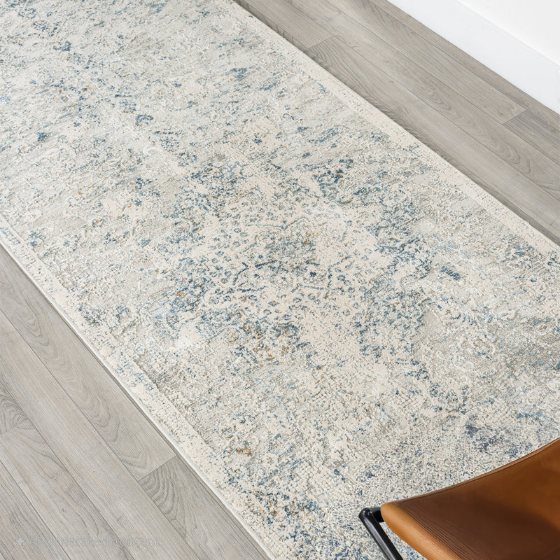 Celestial Medallion Flower Grey Blue Runner Rug