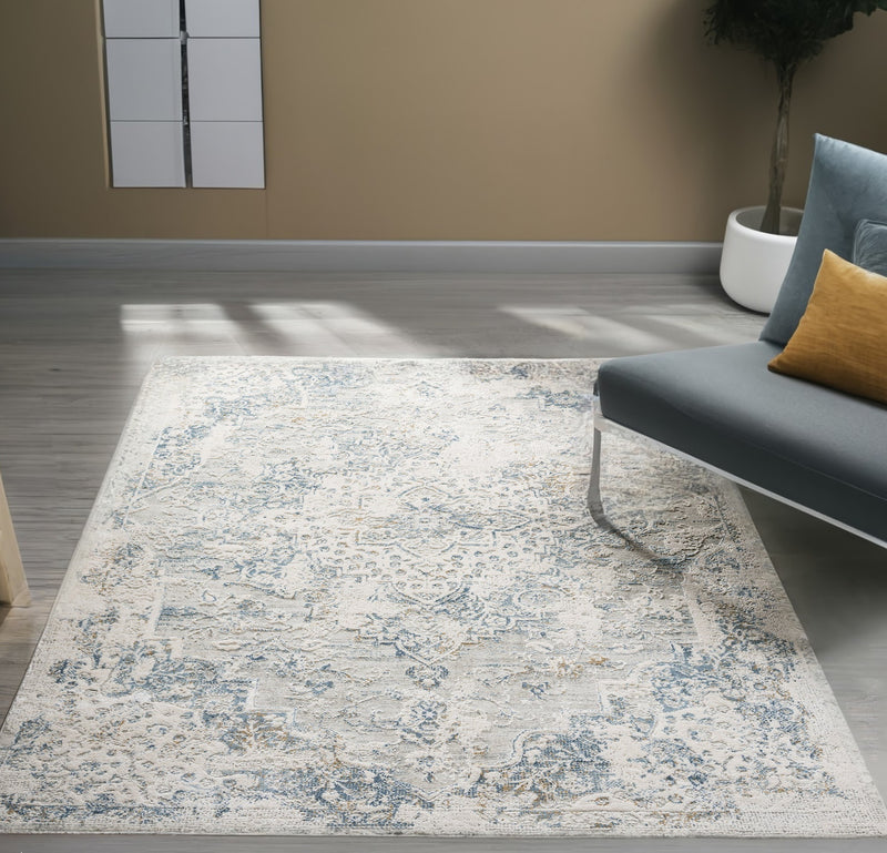 Celestial Medallion Flower Grey Blue Rug