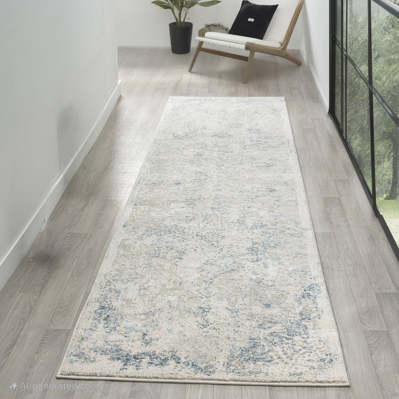 Celestial Medallion Flower Grey Blue Runner Rug