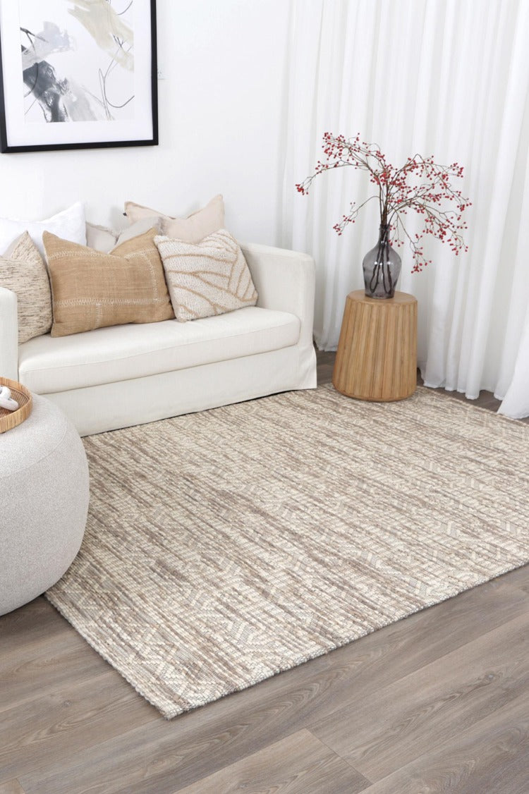 Wamberal Geometric Beige Wool Rug
