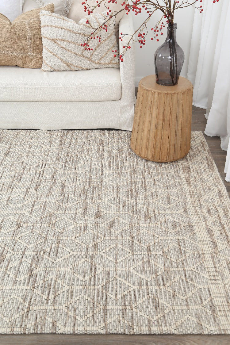 Wamberal Lattice Beige Wool Rug