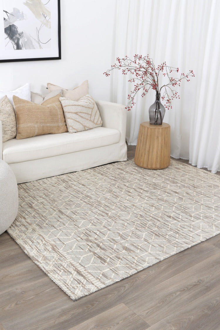Wamberal Lattice Beige Wool Rug