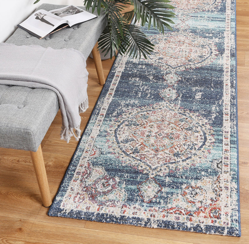 Chamber Hollow Medalion Transitional Navy & Multi Rug