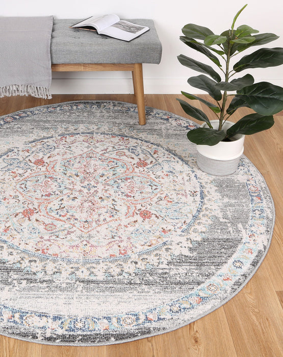 Chamber Hollow Medalion Transitional Grey Round Rug