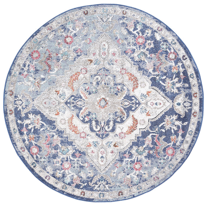 Chamber Hollow Medalion Transitional Navy & Multi Round Rug