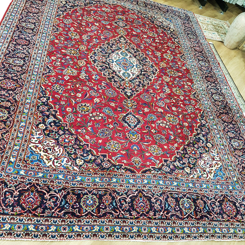 Persian Kashan Red Blue Handmade Rug