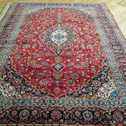 Persian Kashan Red Blue Handmade Rug