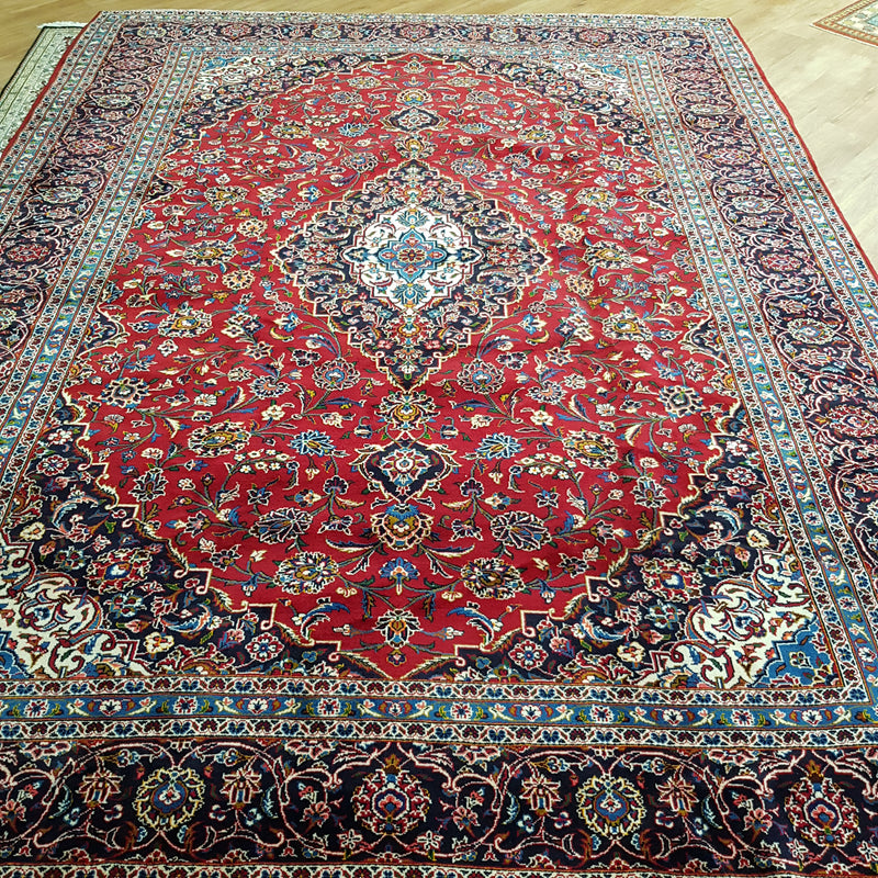Persian Kashan Red Blue Handmade Rug