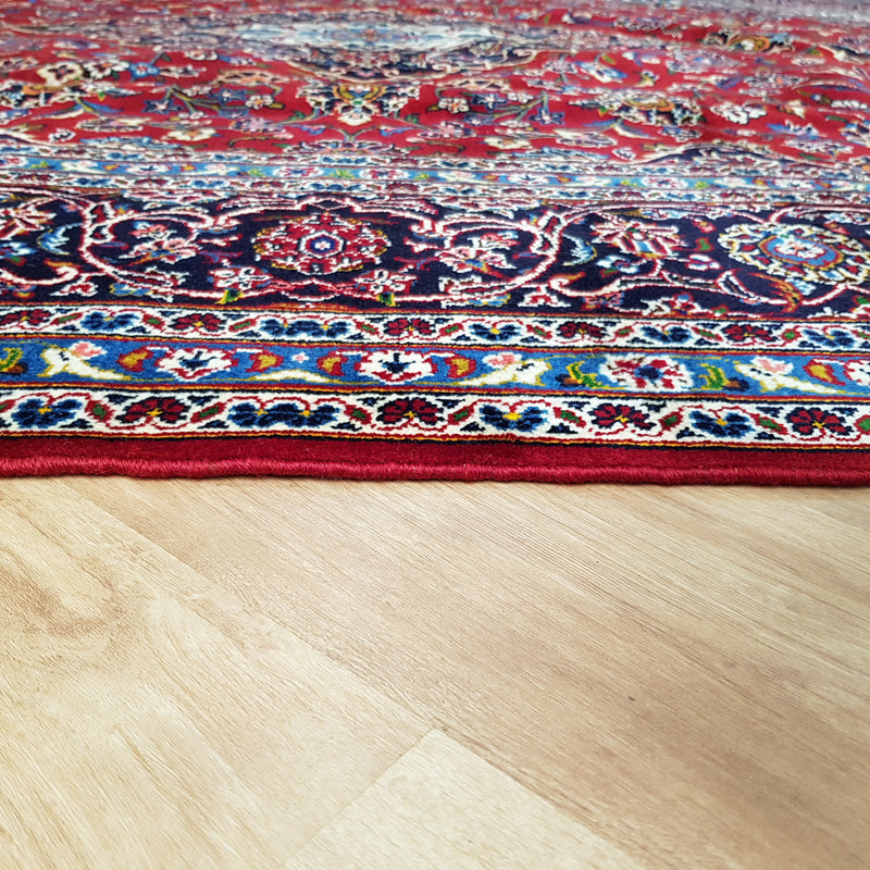 Persian Kashan Red Blue Handmade Rug