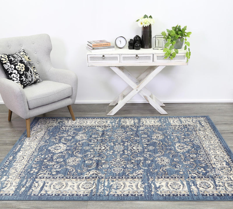 Aarya Navy Blue Ziegler Distressed Ikat Rug