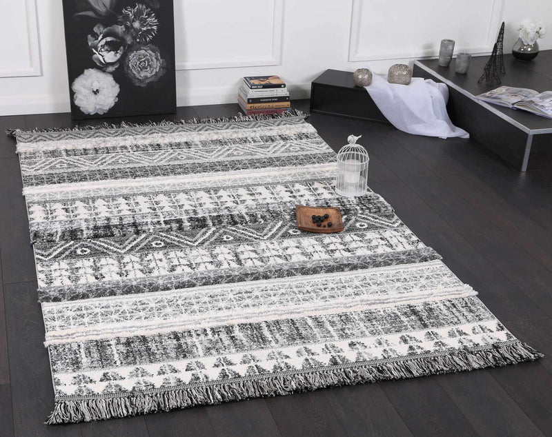 Smut Tribal Lines Cream Rug