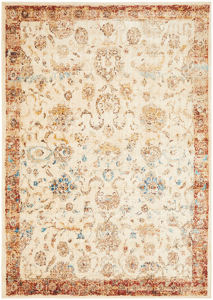 Tuskany Stunning Designer Rug Ivory Rust
