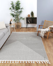 Aresa Cream Grey Geometric Striped Rug