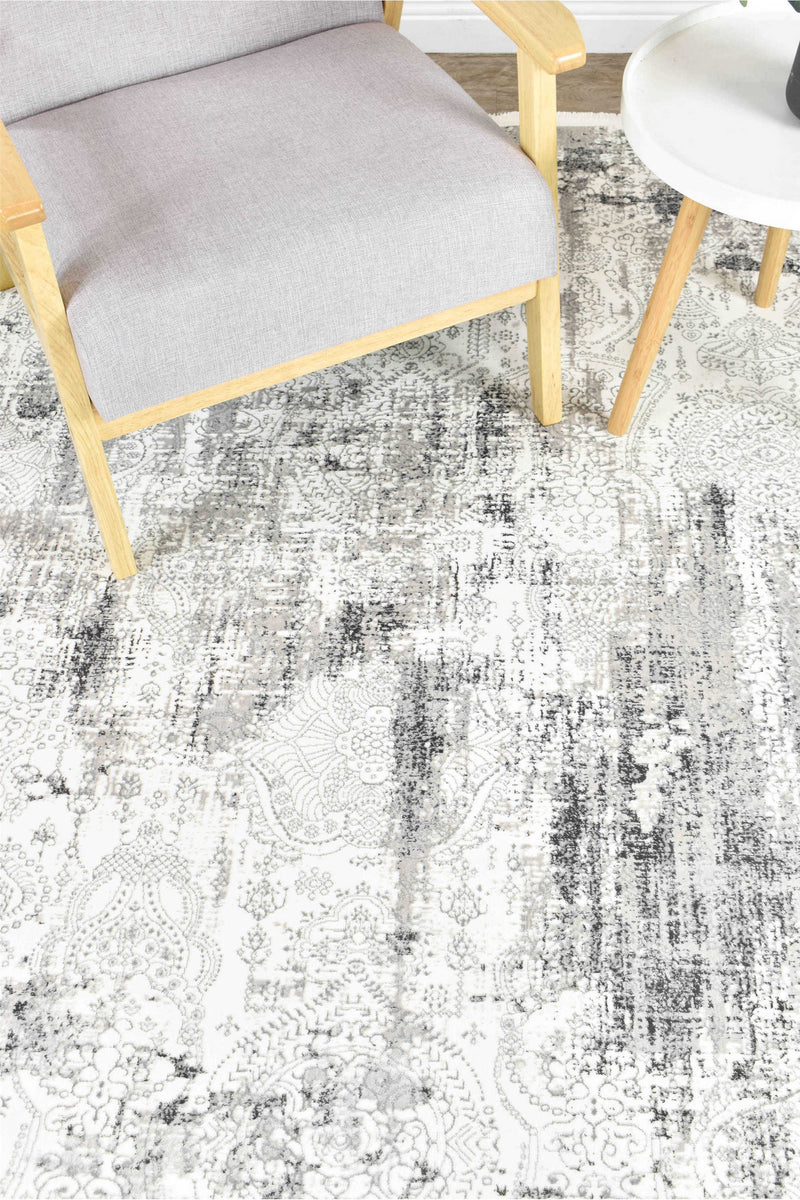 Griffon Gill Grey White Grey Rug