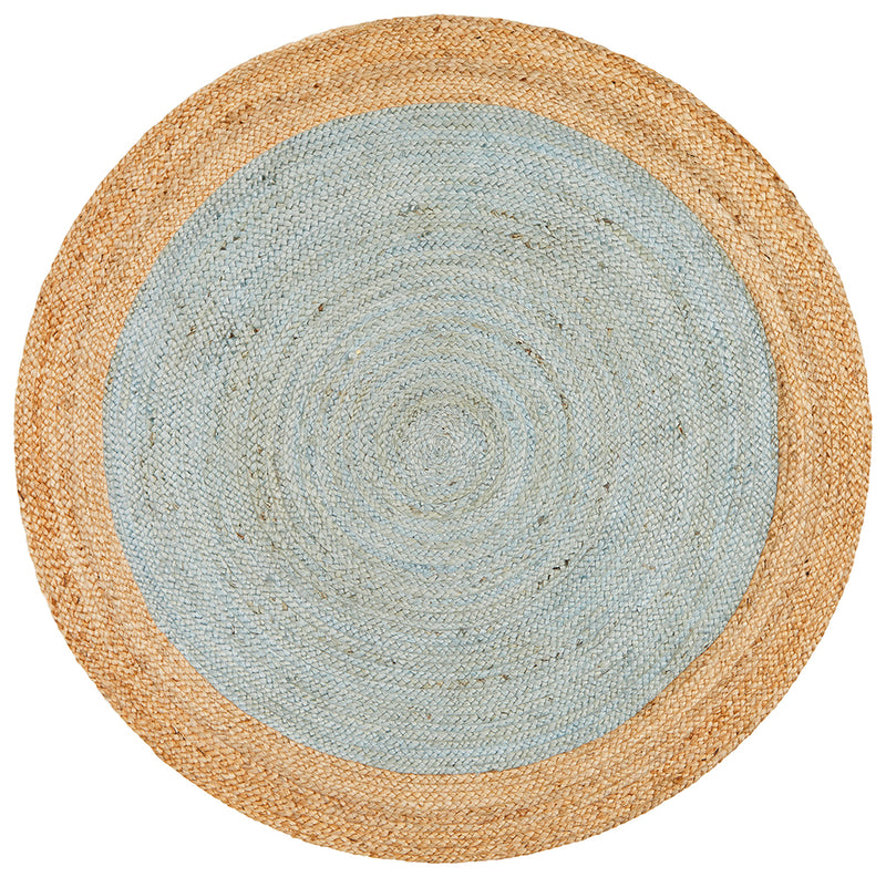 Round Jute Natural Rug Blue