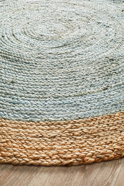 Round Jute Natural Rug Blue