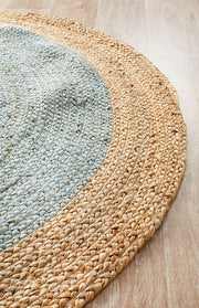 Round Jute Natural Rug Blue