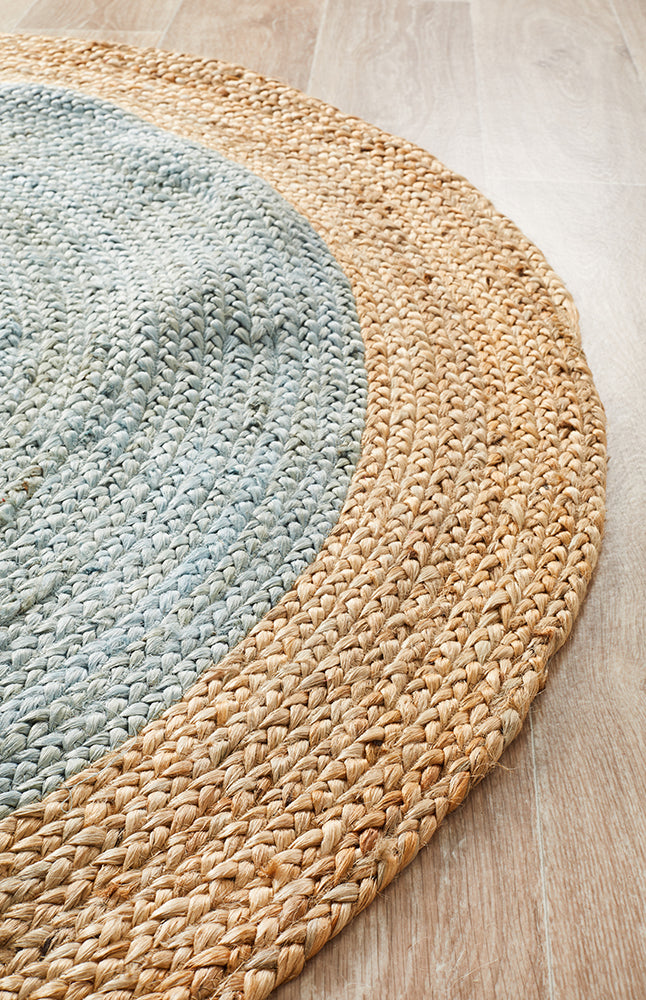 Round Jute Natural Rug Blue