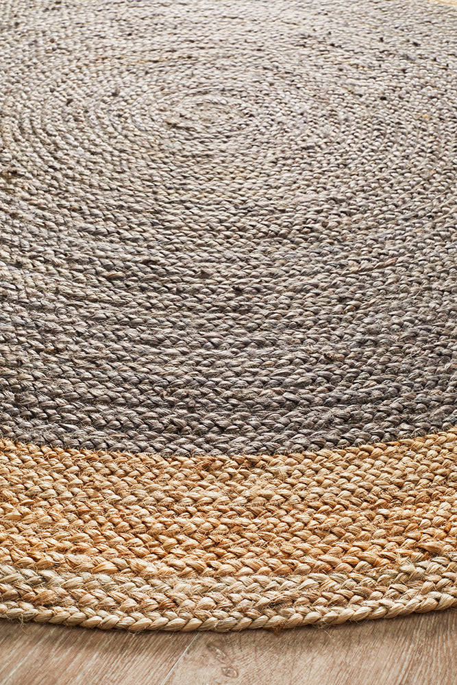 Round Jute Natural Rug Charcoal
