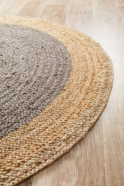 Round Jute Natural Rug Charcoal
