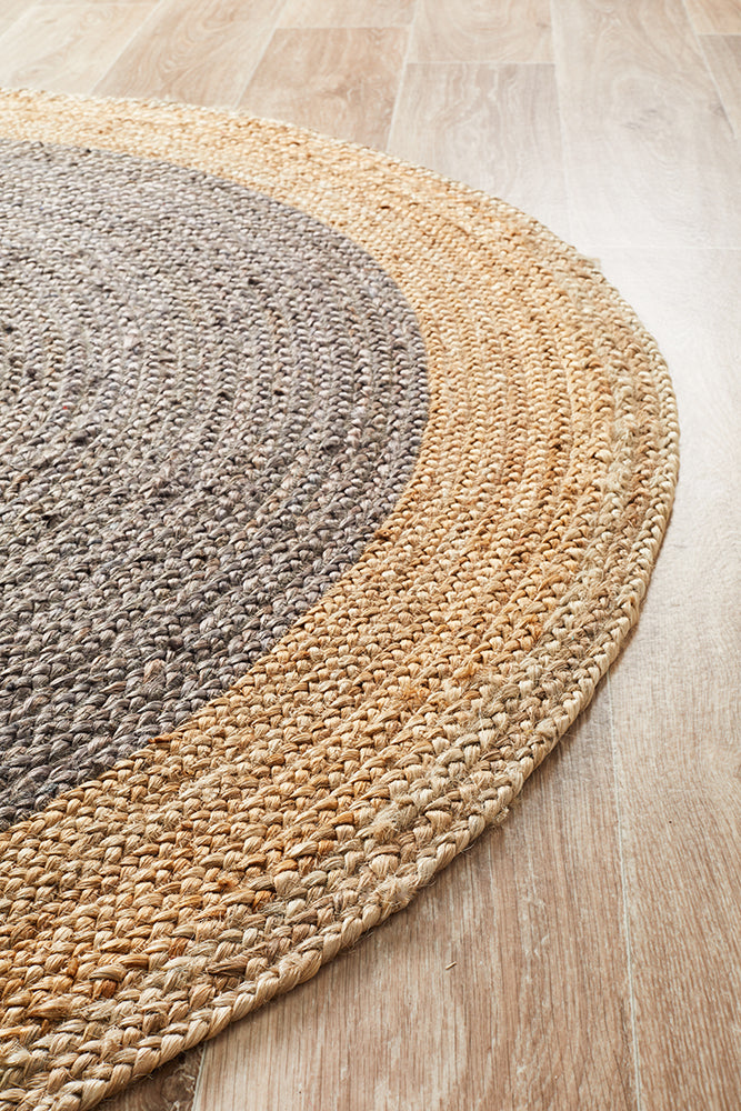 Round Jute Natural Rug Charcoal