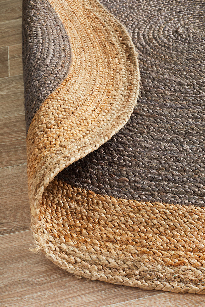 Round Jute Natural Rug Charcoal
