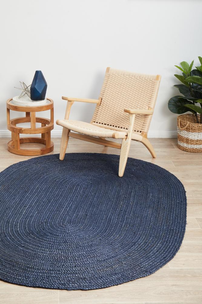 Perky Navy Oval Rug
