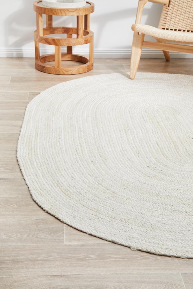 Perky White Oval Rug