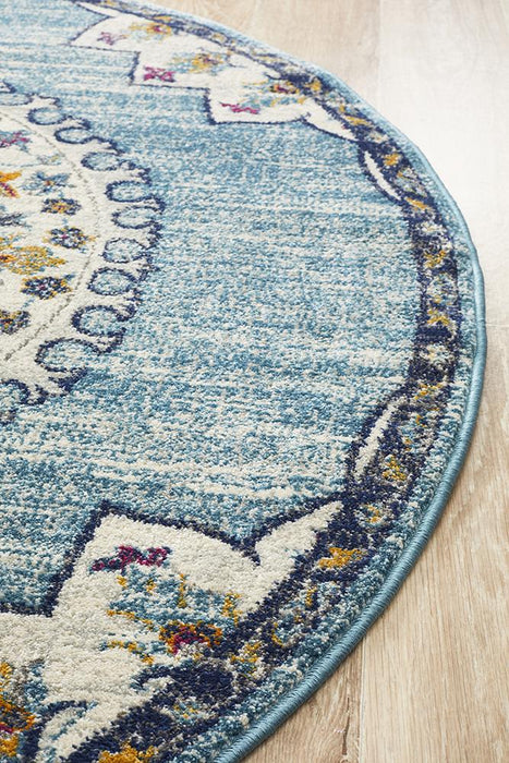 Eclectic Varied  Round Blue Rug