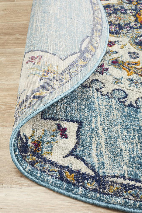 Eclectic Varied  Round Blue Rug