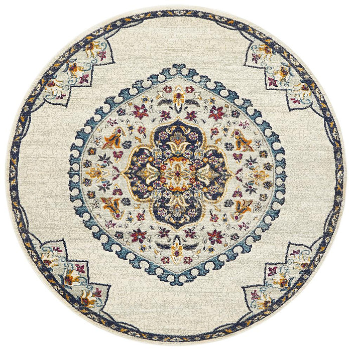 Eclectic Varied  White Round Rug