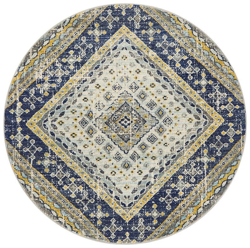 Eclectic Extensive Round Navy Rug