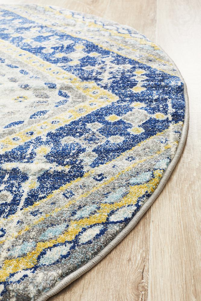Eclectic Extensive Round Navy Rug