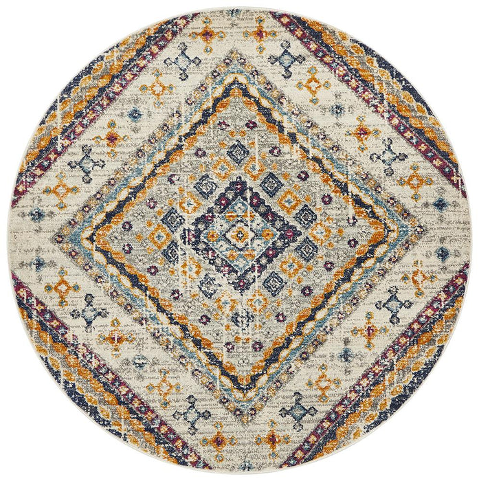 Eclectic Extensive Round White Rug