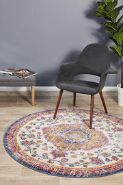 Eclectic Assort White Round Uniart Rug