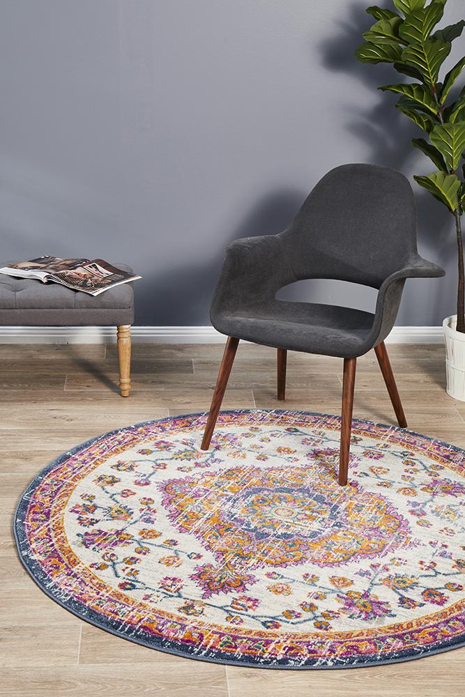 Eclectic Assort White Round Uniart Rug