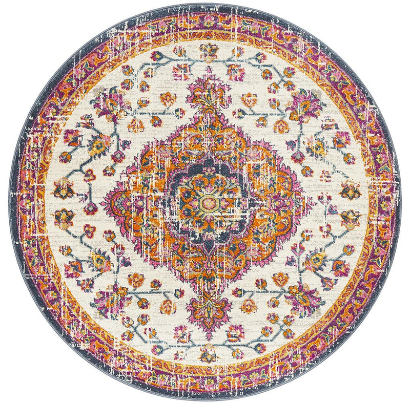 Eclectic Assort White Round Uniart Rug