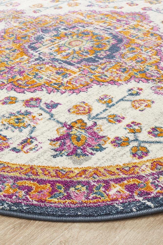 Eclectic Assort White Round Uniart Rug
