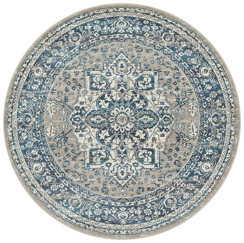 Eclectic Diverse Blue Round Rug