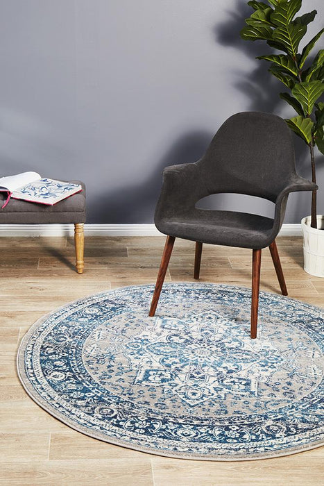 Eclectic Diverse Blue Round Rug