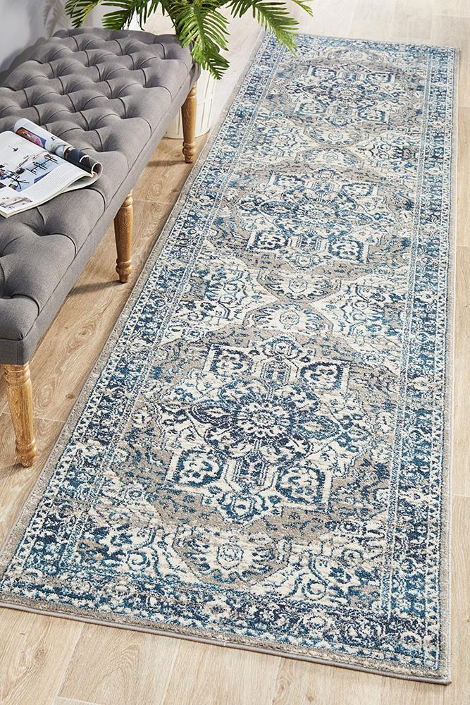 Eclectic Diverse Blue Runner Rug