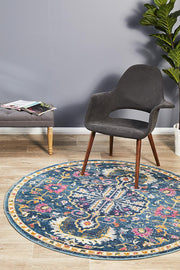 Eclectic General Navy Round Rug