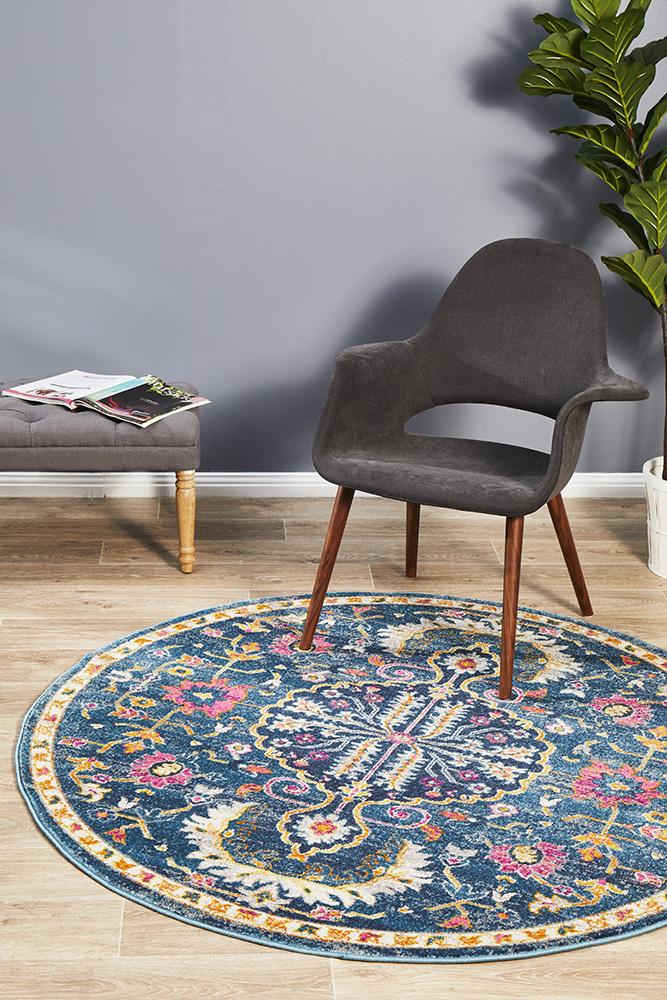 Eclectic General Navy Round Rug