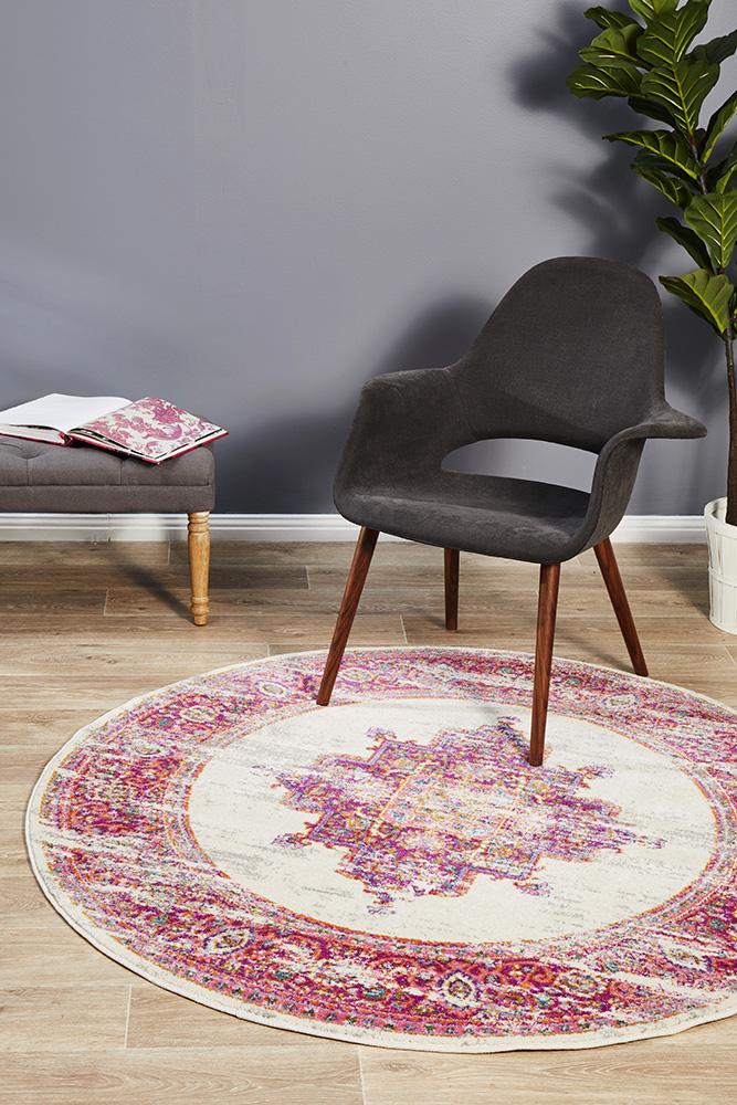 Eclectic Criticalne Pink Round Rug