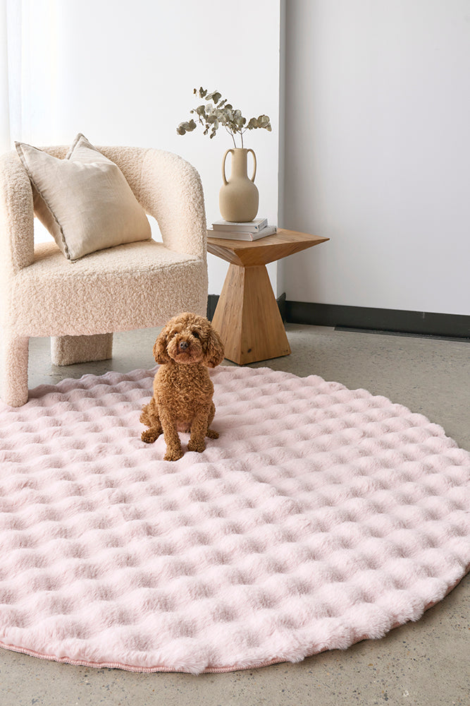 Bubble Machine Washable Blush Round Rug