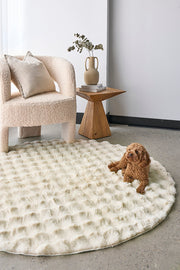 Bubble Machine Washable Natural Round Rug