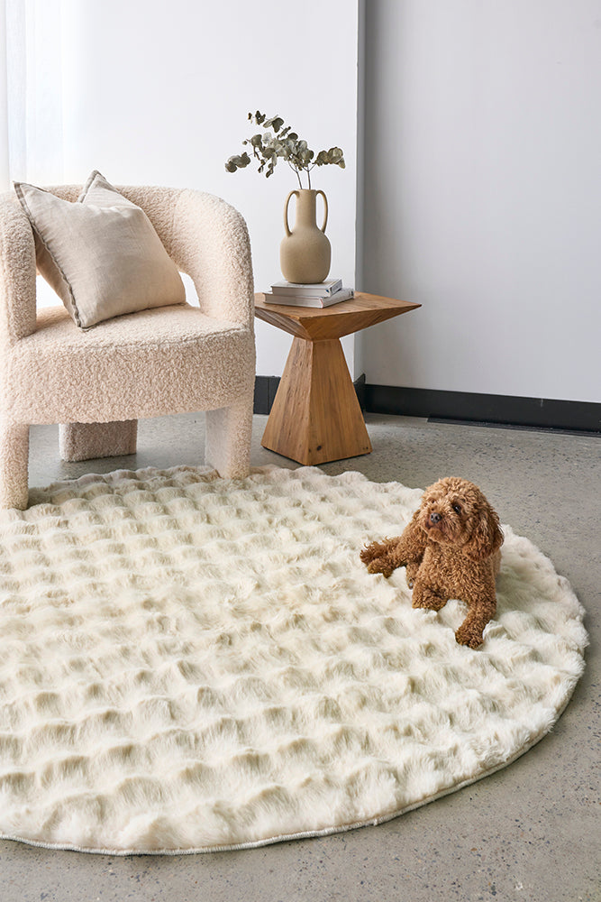 Bubble Machine Washable Natural Round Rug