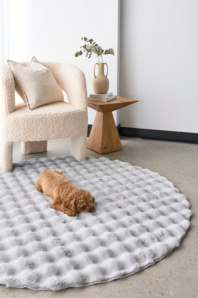 Bubble Machine Washable Silver Round Rug